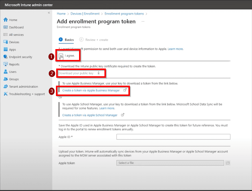 Start the Apple enrollment program token setup in Intune