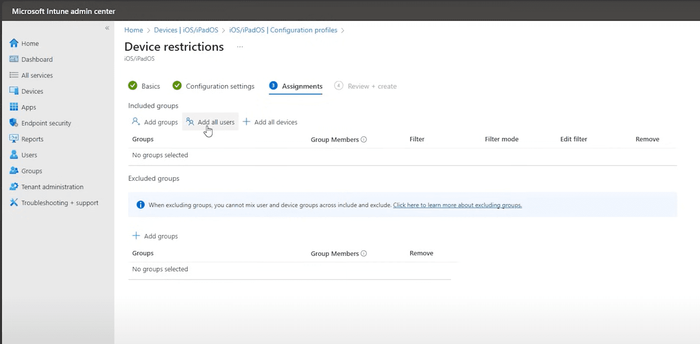 Assign configuration profile in Intune